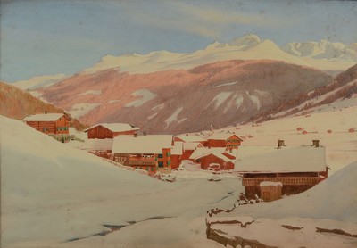 Carl Kessler, 1876 Coburg-1968 München, verschneite Winterlandschaft im Gebirge, Aquarell auf Papier, rechts unten signiert, ca. 36x52cm, u.Gl., R. ...