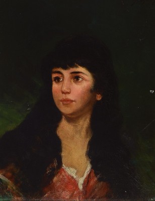 Unbekannter Künstler der Münchener Schule, um 1900, Porträt einer jungen Frau, Öl/ Malkarton, unsigniert, ca. 38x30cm, R. ca. 51x43cm