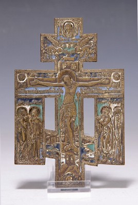 Reiseikone/Hauskreuz, Russland, um 1850, bunt emailliert, ca. 16 x 10 cm