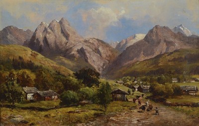 Eugen Birzer, 1847 Waldsassen-1905 München, zwei Pendants mit Gebirgslandschaften: großer Waxenstein mit Höllentalschlucht, im Vordergrund ...