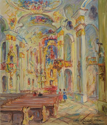 Randolf Wehn, 1911-1987 München, barockes Kirchen Interieur, Öl/Lwd, rechts unten signiert und bez.: München, ca. 70x60cm, R. ca. 80x70cm