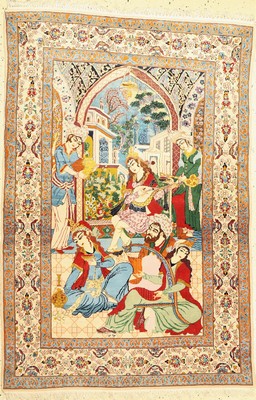 Esfahan fein, Persien, ca. 50 Jahre, Korkwolle mit und auf Seide, ca. 155 x 107 cm,EHZ: 2