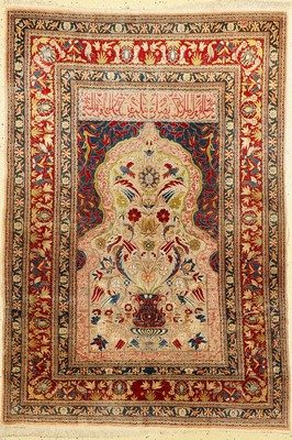 Hereke Seide fein Signiert, Türkei, um 1950, reine Naturseide, ca. 148 x 102 cm, ca. 1,2 Mio. Kn/qm, EHZ: 3, (metall broschiert)