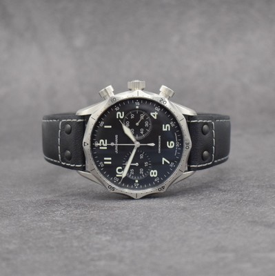JUNGHANS Meister Pilot Armbandchronograph Referenz 027/3590.00, Automatik, Deutschland um 2018, Edelstahlgeh. inkl. orig. Lederband m. orig. ...