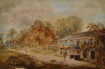 T.S. Smith, England, datiert 1872, Personen im Park vor einem herrschaftlichen Haus, Öl/Lwd, links unten signiert, mit kleineren altersbedingten ...