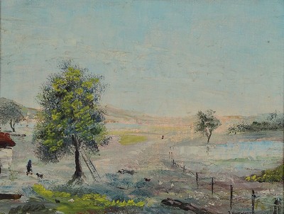 J. Vandenbusche, um 1900, impressionistische sommerliche Landschaft mit Bauernhaus, Öl/Lwd, rechts unten signiert, ca. 26x34cm, R. ca. 46x54cm