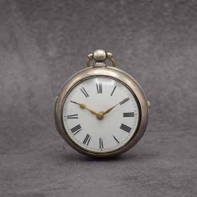Wn. ROBERTS Derby Spindeltaschenuhr in Silber, Hallmark London 1820, glattes Geh. & Übergeh. dell., Emailzifferbl. m. röm. Zahlen besch., ...