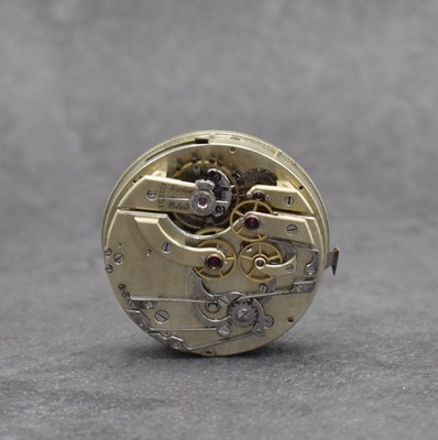 Savonette-Werk mit Minuten-Repetition & Chronograph, Schweiz um 1890, Neusilberwerk m. Genfer Streifen, Kadratur m. Schaltrad, 3 verschr. Chatons, ...