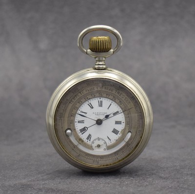 ALTITUDO Nickeltaschenuhr mit Barometer & Thermometer, Schweiz um 1890, glattes Geh., zentrales Emailzifferbl. besch., kl. Sek. b. 6, vers. ...