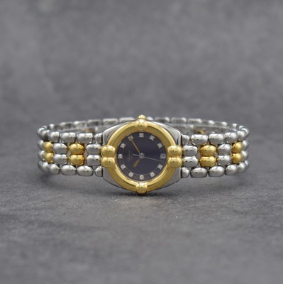 CHOPARD Gstaad Damenuhr in Stahl/Gold mit Diamantbesetztem Zifferblatt, Schweiz um 2000, quarz, 2-tlg. Geh., von unten 4-fach verschr. Goldlünette, ...
