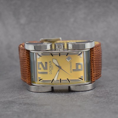 LOCMAN Reference 500 Armbanduhr in Stahl, Italien / Schweiz um 2015, Automatik, großes rechteck. Geh. m. beweglichen Bandanstößen, Boden 4-fach ...