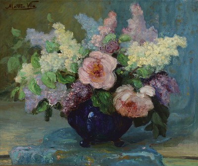 Martin Via, Maler der 1. Hälfte des 20. Jh., Blumenstillleben, Öl/Lwd, links oben signiert, ca. 54x65cm, R. ca. 63x74cm