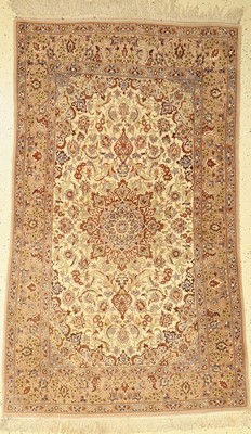 Esfahan fein, Persien, ca. 60 Jahre, Korkwolle auf Seide, ca. 180 x 102 cm, Reinigungsbedürftig, EHZ: 2