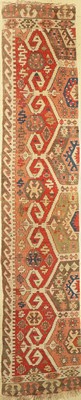 Malatia Kelim antik, Türkei, Mitte 19.Jhd., Wolle auf Wolle, ca. 380 x 73 cm, EHZ: 3 (2 Bahnig)