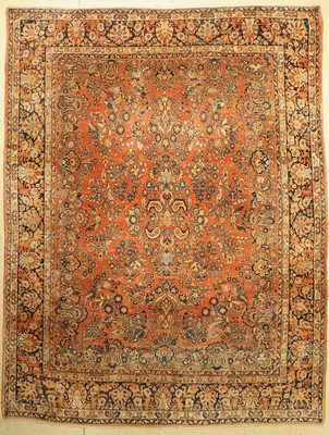 Us Re-Import Sarogh, Persien, um 1920, Korkwolle, ca. 348 x 265 cm, EHZ: 2-3 (paar restaurierte Stellen)