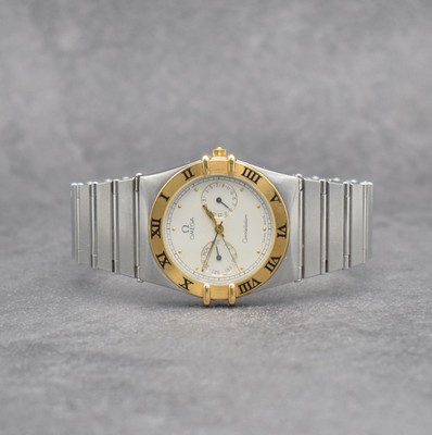 OMEGA Constellation Armbanduhr mit Tag & Datum, Schweiz um 1995, quarz, Edelstahlgeh., Goldlünette m. röm. Zahlen, Boden aufgedr., orig. ...