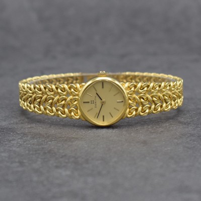 ZENITH Damenarmbanduhr in GG 585/000, Handaufzug, Schweiz um 1970, Boden aufgedr., gold. Zifferbl. m. aufgel. Indizes, Anz. v. Std. & Min., Werk ...