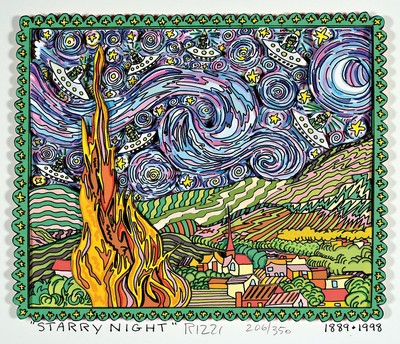 James Rizzi, 1950-2011, "Starry Night", 3D-Konstruktion, handsign., num. 206/350, dat. , ca. 27X35 cm