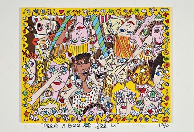 James Rizzi, 1950-2011, "Peek A Boo..", 3D-Konstruktion, handsign., num. 215/350, dat. 1990, ca. 23x27 cm, stockfleckig,