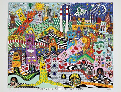 James Rizzi, 1950-2011, "Everyone wants to live here", 3D-Konstruktion, handsign., num. 208/350, dat. 1993, ca. 32x35 cm