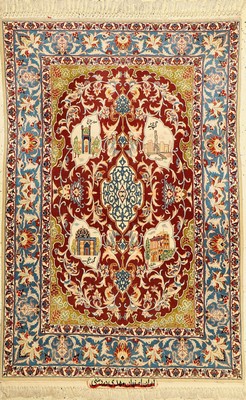 Esfahan fein,Signiert, (Mehdi Dardaschti),Persien, um 1950, Korkwolle auf Seide, ca. 155 x 101 cm, ca. 1,0 Mio. Kn/qm, EHZ: 2.