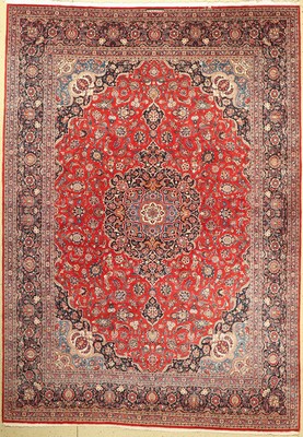 Keschan Kork fein,Signiert, (Hassan Farschchi),Persien, um 1950, Korkwolle, ca. 393 x 275 cm, EHZ: 2, (minimaler Mottenfraß amunteren Rand)