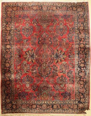 Us Re-Import Sarogh alt, Persien, um 1930/1940, Wolle auf Baumwolle, ca. 344 x 274 cm, EHZ: 2-3, (eine Ecke zerrissen)
