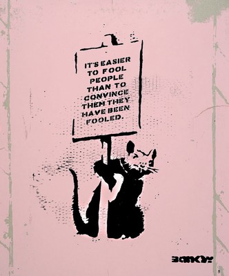 Not by Banksy by Not Not Banksy, "Operation Saturation or is it possible to Milk a Dead Rat?", Siebdruck/dünner Pappe, verso sign, ...