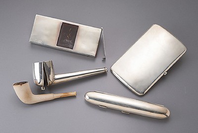 Raucher Set Silber, England, 925er SterlingBest. aus: Zigarrenetui, A. & J. Zimmermann, 1906, Birmingham, Streichholzetui, Asprey & COLtd., 1910, ...