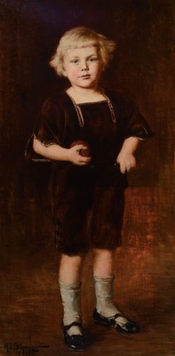 Konrad Immanuel Böhringer, 1863 Grimma-1940 Dresden, Porträt eines Kindes mit Apfel, Öl/Lwd, links unten signiert und dat. 1924, ca. 107x55cm, R.