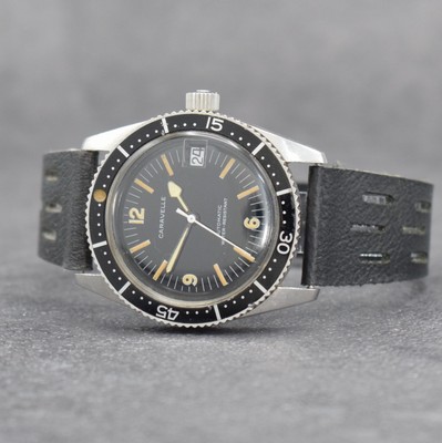 CARAVELLE seltene Herrenarmbanduhr, Automatik, Schweiz um 1967, Ref. 665-1, Edelstahlgeh. inkl. Lederband, Boden verschr., Lünette m. 60er Teilung ...