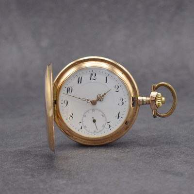 SYSTEME GLASHÜTTE Savonette in RG 585/000, Schweiz um 1900, 2-Deckel Goldgeh. dell., Sprungdeckel m. Monogramm, Emailzifferbl. m. arab. Zahlen ...