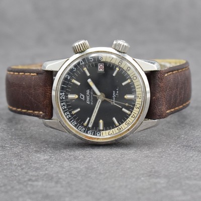 ENICAR Armbanduhr Modell Sherpa Jet, Automatik, Schweiz um 1962, Edelstahlgeh., Boden mit Bajonette-Verschluß, schwarzes Kontrastzifferbl. m. ...
