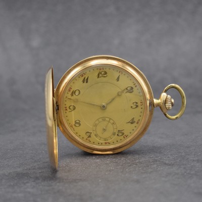 Herrensavonette in RG 585/000, Schweiz um 1920, 3-Deckel Goldgeh. dell., Metallzifferbl. m. gold. arab. Zahlen, gold. Zeiger, verg. Werk, Schr.-Unr., ...