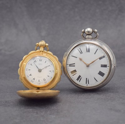 2 Englische Spindeltaschenuhren, 1) RALPH GOUT London, um 1790 für den osmanischen Markt, verg. & grav. Gehäuse, Emailzifferbl. m. osmanischen Ind. ...
