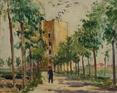 Georg Hambüchen, 1901-1971 Düsseldorf, Ansicht aus Nieupoort, Öl/Malkarton, links unten signiert, ca. 40x50cm, R. ca. 55x65cm