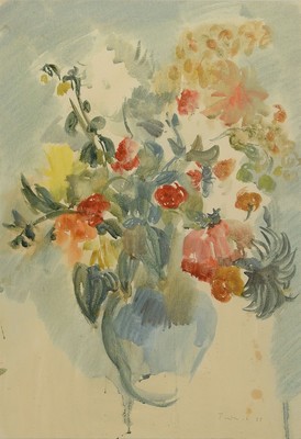 Robert Pudlich, 1905 Dortmund-1962 Düsseldorf, Blumenstillleben, Aquarell auf Papier, leicht gebräunt und teils fleckig, rechts unten signiert und ...