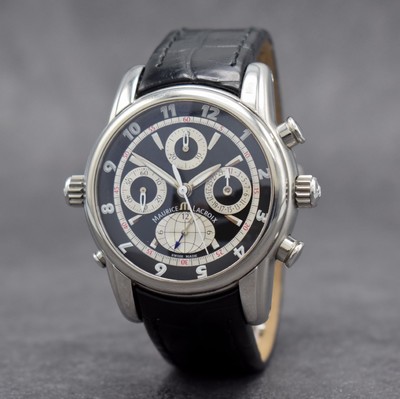 MAURICE LACROIX Armbandchronograph Masterpiece Chrono Globe, Schweiz verk. lt. beil. Pap. 11/2006, Automatik, Ref. MP 6398, beids. vergl. ...