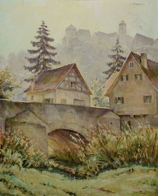 Fritz Bach, geb. 1890, Blick auf Harburg an der Wörnitz, Öl/Holz, rechts unten signiert, ca. 74x60cm, R. ca. 69x84cm