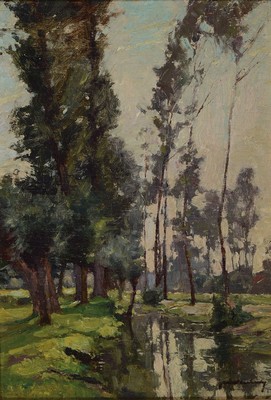 Jan Pierre Victor van Looy, 1882-1971, Landschaft mit Bachlauf und Bäumen, Öl/Holz, rechts unten signiert, ca. 50x35cm, R. ca. 63x48cm