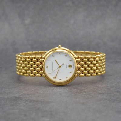 MAURICE LACROIX Herrenarmbanduhr, Schweiz um 2000, quarz, verg. Stahlgeh., Boden aufgedr., verg. Maurice Lacroix Gliederband, weißes Zifferbl. m. ...