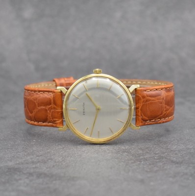 ZENITH Herrenarmbanduhr in GG 750/000, Handaufzug, Schweiz um 1982, Boden & Glasrand aufgedr., vers. Zifferbl. m. aufgel. Indizes l. fl., Anz. v. ...