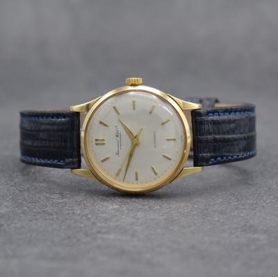 IWC Herrenarmbanduhr in GG 585/000, Schweiz um 1957, Automatik, 3-teil. Geh., Glasrand & Stahlboden aufgedr., Lederband m. moderner IWC Dornschließe ...