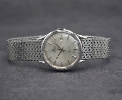 MOVADO Kingmatic Chronometer Herrenarmbanduhr in Edelstahl, Schweiz um 1965, Automatik, Sub-Sea Gehäuse m. geschr. Boden, Movado Stahlband m. ...