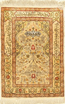 Hereke Seide fein Signiert, Türkei, um 1950, reine Naturseide, ca. 76 x 53 cm, EHZ: 2-3