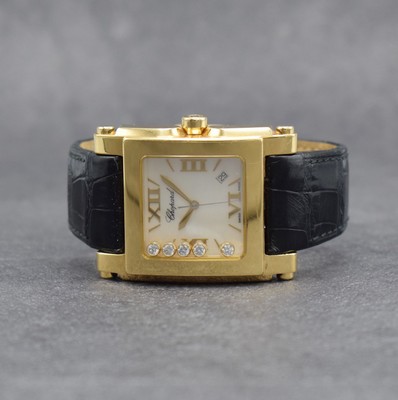 CHOPARD Damenarmbanduhr Happy Sport Square in GG 750/000 Referenz 28/3570, massives Goldgeh. inkl. orig. Lederband m. orig. GG 750/000 Dornschl., ...