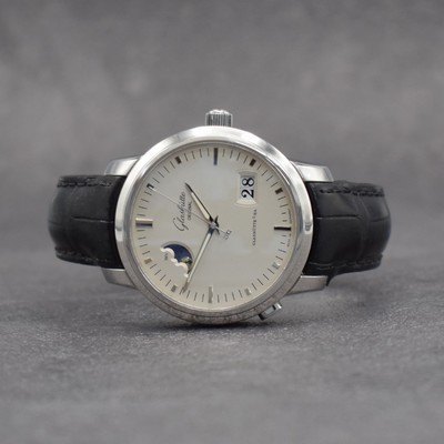 GLASHÜTTE ORIGINAL Herrenarmbanduhr Senator Panoramadatum Mond, Automatik, Ref. 100-04-13-02-04, Edelstahlgeh. inkl. orig. Lederband (zu ern.) m. ...