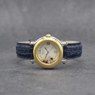 CHOPARD Happy Sport Damenarmbanduhr in Stahl/Gold mit beweglichen Diamanten & Saphiren, Schweiz um 2000, Ref. 27/8237-23, quarz, Krone & ...
