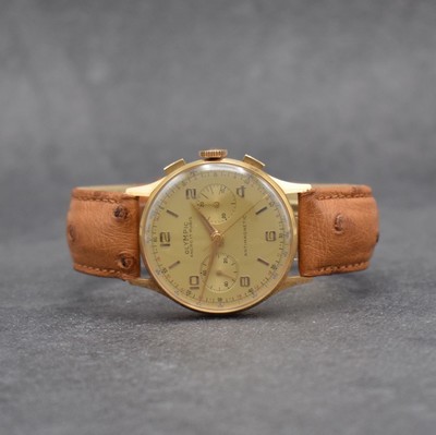 OLYMPIC Armbandchronograph in RoseG 750/000, Handaufzug, Schweiz um 1950, Boden & Glasrand aufgedr., Metallcuv. zur Armierung, Tele- & ...