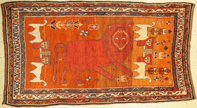 Antiker Luri Gabbeh(Löwenteppich), Persien, um 1900, Wolle geknüpft auf Wolle, ca. 214 x 136cm, EHZ:3 (altersbedingt guter Zustand).